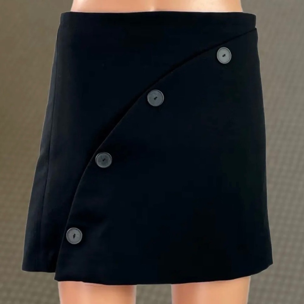 Zara Black Asymmetrical Button Front Skort Mini Skirt Shorts 2327/791 New S‎